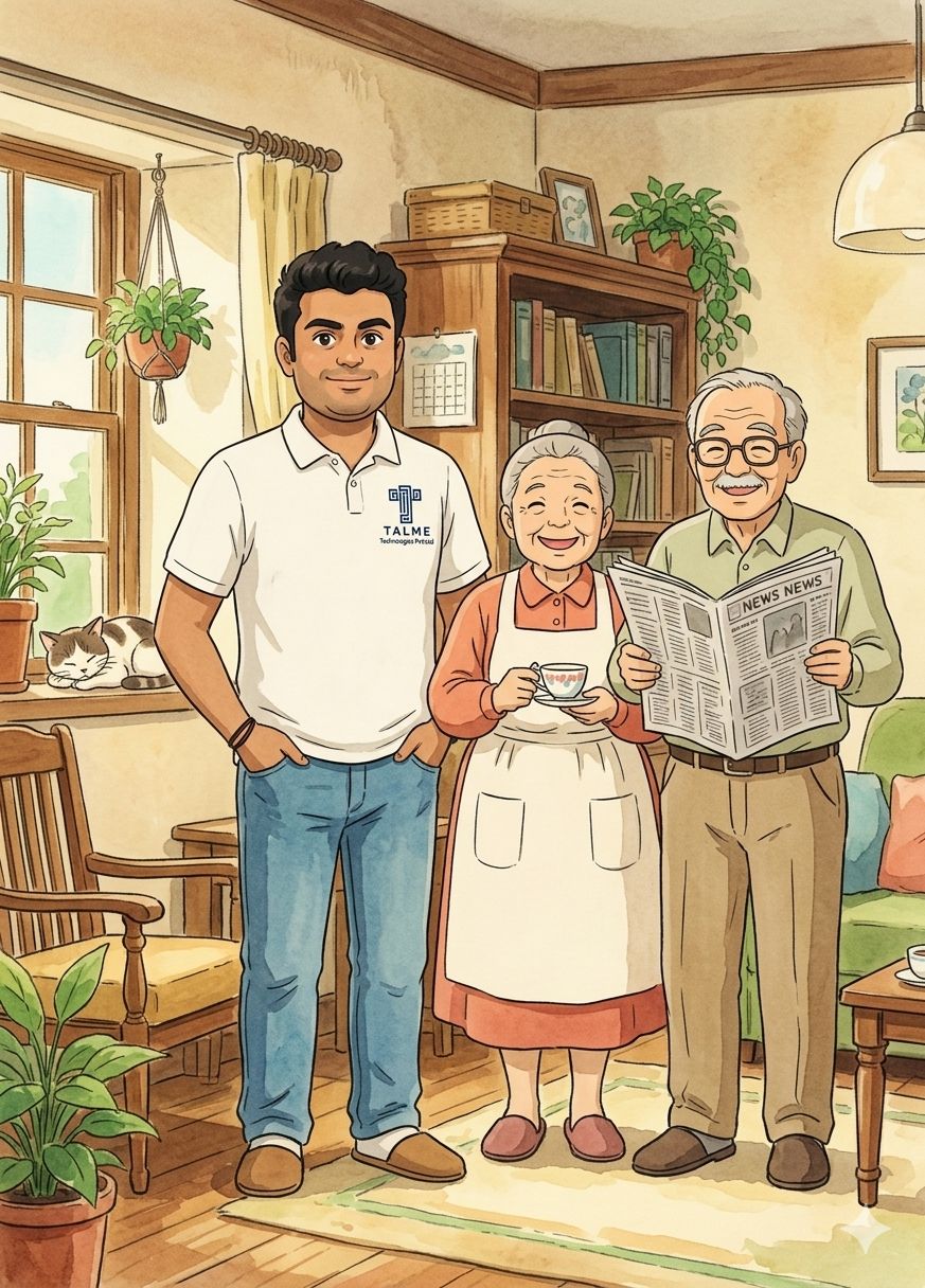 Talme companions with seniors in a warm outdoor setting