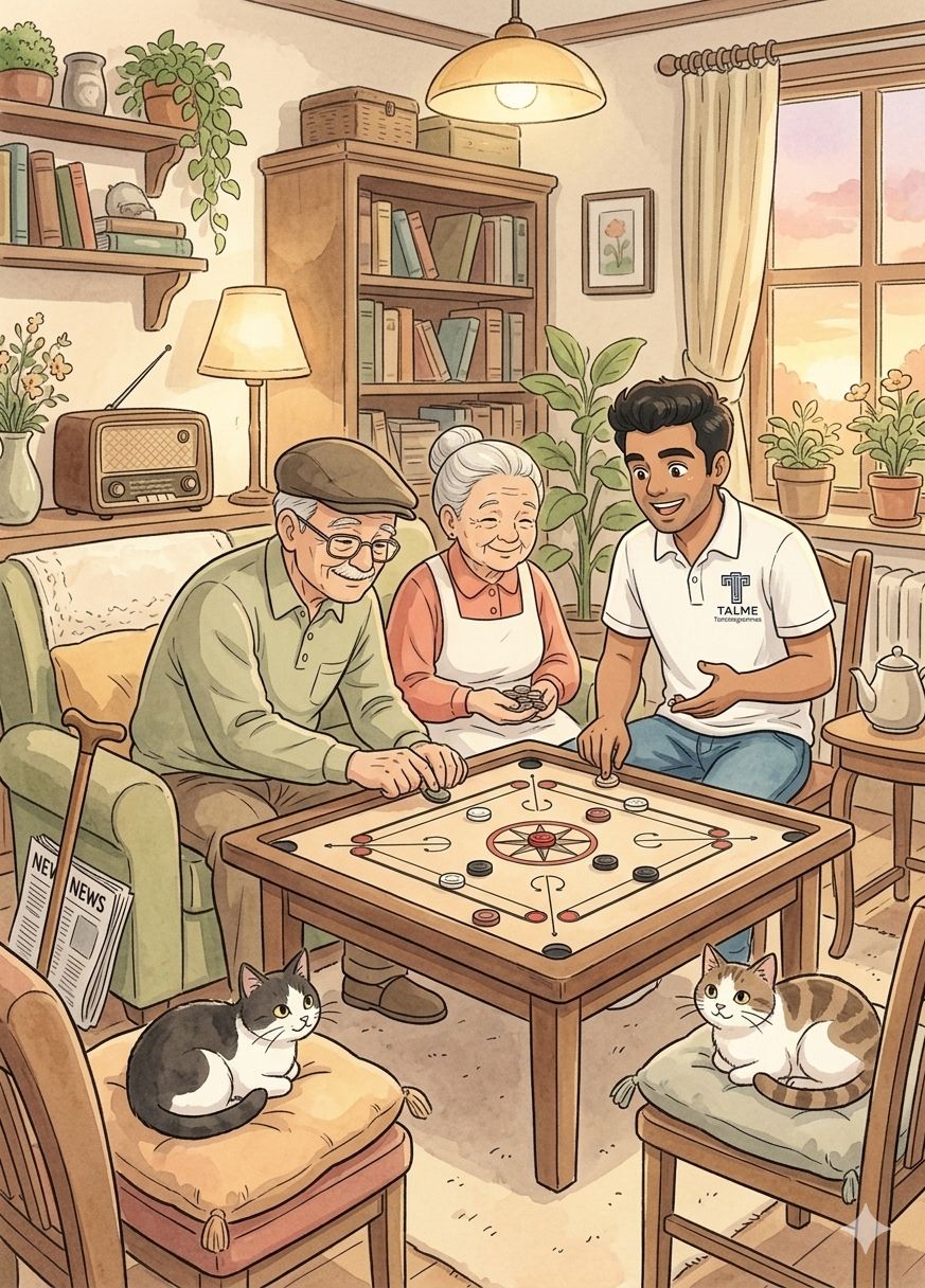 Young companion reading with grandparents